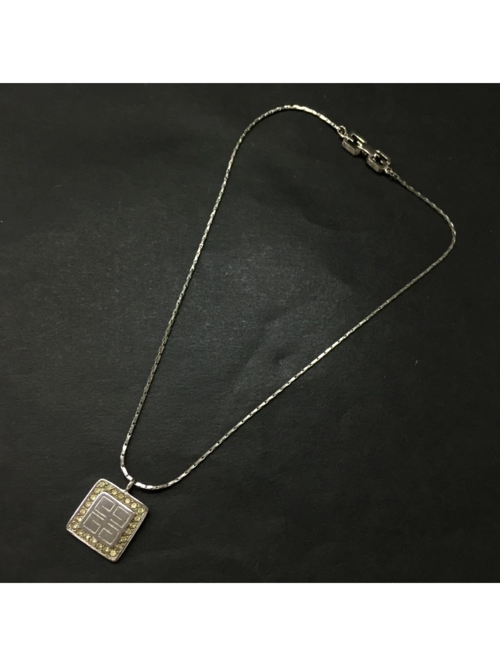 Vintage 1980 Givenchy Rhinestone 4G Logo Pendant Necklace 👝